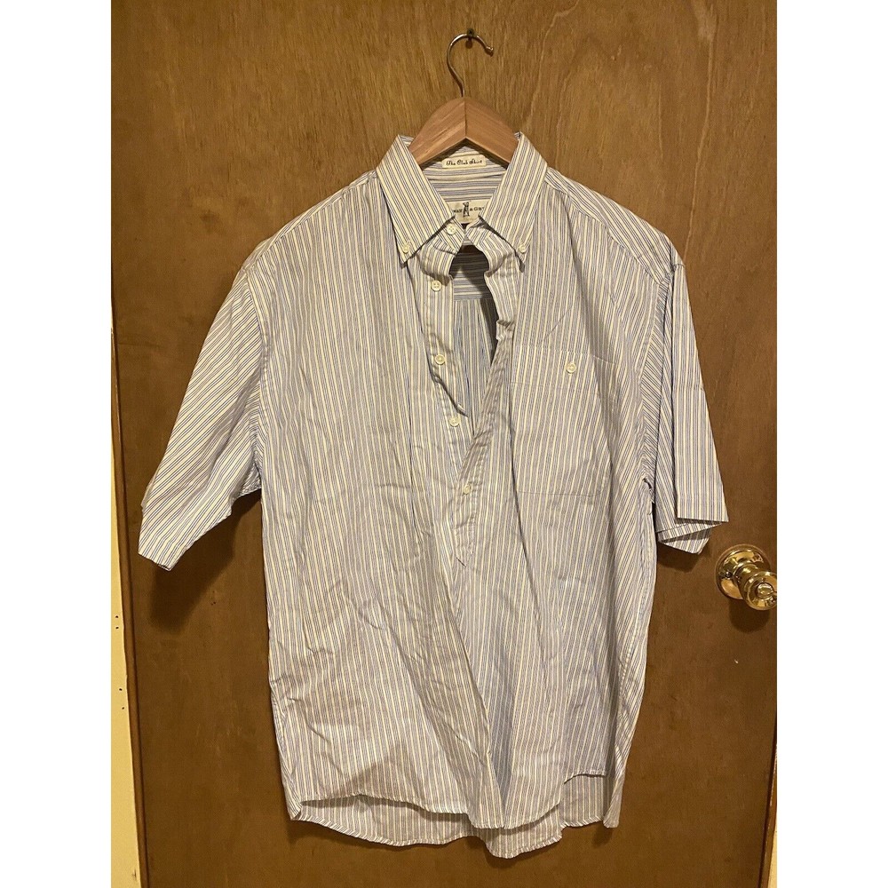 Fairway & Greene The Club Shirt Blue and Yellow Striped Short Sleeve Shirt, M